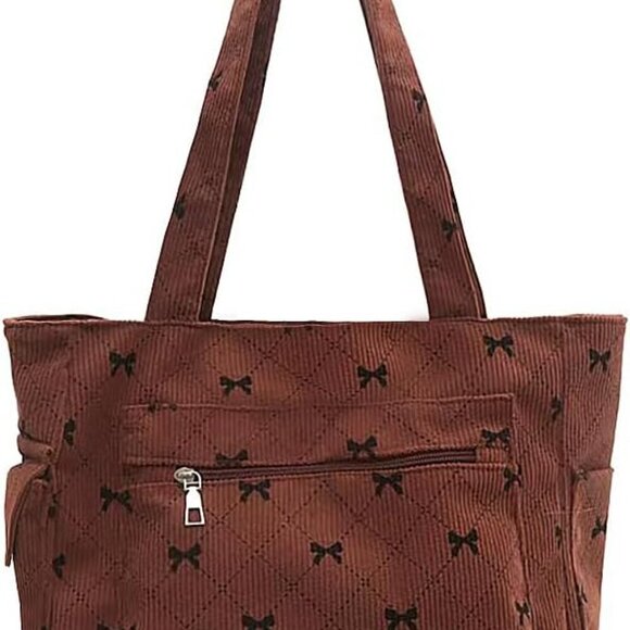 Handbags - Corduroy Tote Bag for Women Large Shoulder Bag with Zipper Stylish and Practical